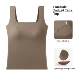 sizi Women Padded Camisole Workout Top| Tank Top with No Trace,Square Neck Seamless Vest,Elastic Removable Wide Shoulder Strap Camisole image 1