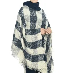 MANRA Women Girls Woolen Kashmiri Check High Neck Ponchu_Free Size image 1