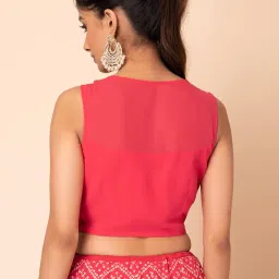 indya Women's Polyester Striped Sleeveless Regular Fit Saree Blouse image 2