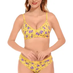 luzwe Women's Cotton Flower Printed Non Padded Bra & Panty Regular Lingerie Set Combo Pack of 3 image 4