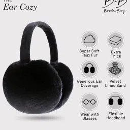 brook + bay Women's Cable Knit Furry Fleece Winter Ear Muffs Warmers/Covers for Cold Weather (Black) image 2
