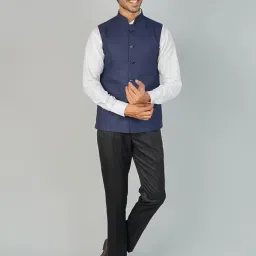 wintage Men's Poly Viscose Blue Nehru Jacket image 4
