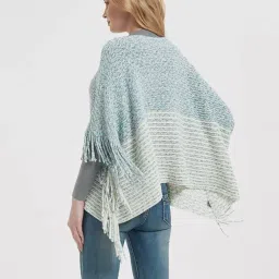 bold n elegant Women Winter Bicolor Stripe Fringe Tassel Hollow out Cloaks Poncho Wrap Shawl Sweater Cape Top for Girls & Women image 4