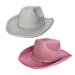 myaddiction 2Pcs Sparkly Glitter Cowboy Hat Wide Brim Cowgirl Hat Headwear for Carnival image 4