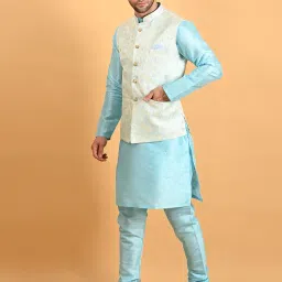 uri and mackenzie Men's Silk Blend Kurta Pajama with Designer Ethnic Nehru Jacket/Modi Jacket image 1