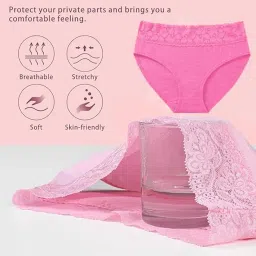 nicsy Women's Panties Full Coverage Soft Touch Cotton Elastane Stretch Lace Underwear Styled Hipster with StayFresh Panty for Women Combo Pack image 1