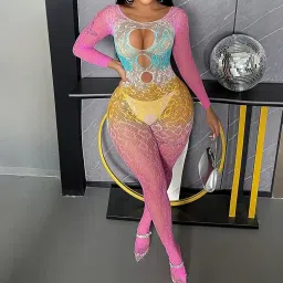 girlfriend Lingerie Fishnet One Piece Deep V Neck Teddy Babydoll Mesh Nightwear for Women Mesh Badydoll Multi Color Fishnets Bodysuit See Through Lingerie Chemise Outfits for Women Girl image 1