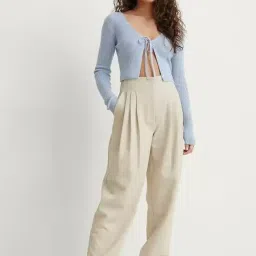 redamancii Solid V Neck Cardigan Full Sleeves Regular Fit Casual Ribbed Top for Women image 4
