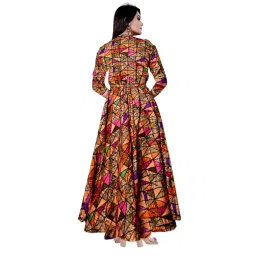 trendy fab Women's Full Sleeves Fit And Flare Rayon Printed Long Gown (Free Size Upto 2XL),Multi image 1