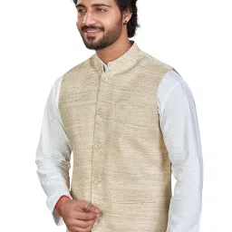 authentics Classic Handcrafted Khaadi-Rich Textured Nehru Jacket, Regular Fit | Casual Ethnic Wear | Perfect For Any Occasion | Premium Satin Lining | 120 Gsm Fusing On Front & Back image 2