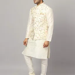 uri and mackenzie Men's Silk Blend Kurta Pyjama with Stylish Embroidered Ethnic Jacket image 1