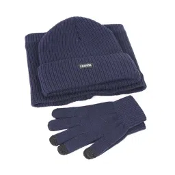 merishopp Beanie Hat Scarf Gloves Set Warm Soft Cotton for Ski Cycling Fishing Navy image 1