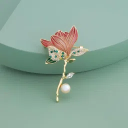 kushal's Fashion Jewellery Green-Lavender Gold Polished Copper Trendy Zircon Saree Brooch, Best for Bridal Wear & Special Occasion - 189465 image 2