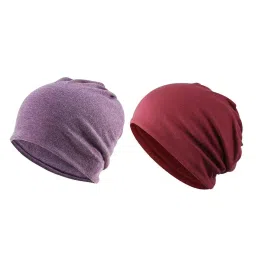 myaddiction 2 Pieces Cotton Slouchy Baggy Beanie Chemo Hat Slouchy Cap Purple+Red image 2