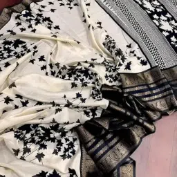 superlaxmi Women's Floral Printed Dola Silk Saree with Blouse Piece image 1