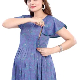 mom&bae Women's Printed Flared Maternity Feeding Dresses, Feeding Kurti with Zip image 2