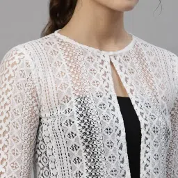 style quotient Women White Laced Cropped Shrug image 1