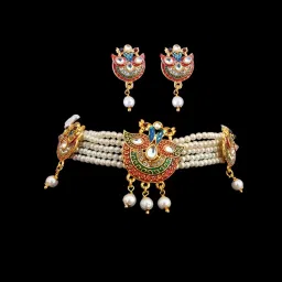 meira jewellery Minakari Work Moti Choker Chik Set for Women. image 1