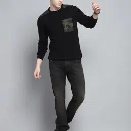 monte carlo Mens Self Design Black Round Neck Full Sleeve Pullover image 5