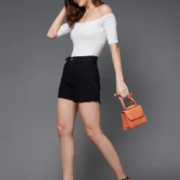 miss chase Women's Relaxed Fit High Rise Denim Short image 3