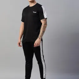 chrome & coral Men's Activewear Co-ord Set – Sports T-Shirt & Jogger Pants | Lightweight & Breathable | Gym, Workout, Casual Wear (IN, Alpha, L, Regular, Standard, Black) image 4