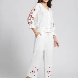 shaye Trendy 2 Piece White Embroidered Casual Co-Ords For Women image 1
