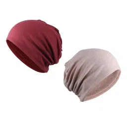 myaddiction 2 Pieces Cotton Slouchy Baggy Beanie Chemo Hat Slouchy Cap Khaki+Red image 5