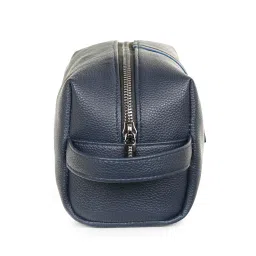 Kenneth Cole Unisex Toiletry Bag | Animal Print Textured Faux Leather | Vegan Dopp Kit with Side Handle | Men's & Women's Stylish Travel Pouch for Grooming Essentials | Navy Blue image 2