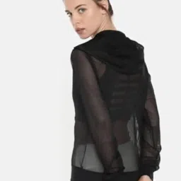 talitha fashion Stylish Black Sheer Mesh Jacket for Women – Trendy, Lightweight, and Breathable Full Sleeve Zip-Up Hoodie – Perfect for Casual, Gym, and Outdoor Wear image 1