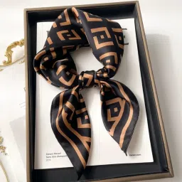 flavizo Silk Satin Scarf for Women Stylish - Fashion Bandanas, Head Wrap Shawl Square Neck Hijab, Lightweight Hair Scarves for Office Travel Wear - Brown image 3