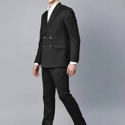 manq Men Black Solid Slim Fit Double Breasted Suit image 2