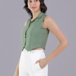 rianu Sleeveless Crop Waistcoat | Solid Sleeveless Women's Casual Wear Tops image 1