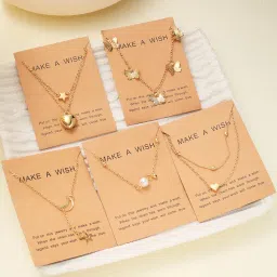 shining diva fashion 5 Pcs Latest Stylish Heart Butterfly Pearl Necklace Jewellery Set for Women Pendant Necklace Gifts for Girls (16476np) image 4
