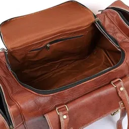 kirruu 24'' Inch Flap Leather Duffle Bag Handmade Rustic Overnight Weekend Bag for Men, Gym Sports Travel Tote Bag Luggage Carry On Flight Cabin Duffel Bag (24-INCH Large) image 3