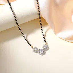 gehena by estele Gold & Rhodium Plated Shimmering Trio Circular Pendant Mangalsutra Chain with Black Beads & White Crystals for Women image 2