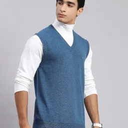 monte carlo Mens Solid V Neck Sleeveless Sweater (1230510SL) image 3