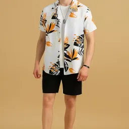 pihar Men’s Stylish Polyester Co-ord Set with Half Sleeve T-Shirt & Matching Shorts for Summer Casual Or Beach Look [Black & Orange] image 1