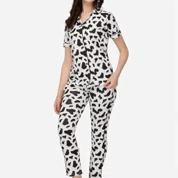 swift style Women’s Cow Print Night Suit Set – Short Sleeve Shirt & Pajama Sleepwear | Soft & Comfortable Loungewear image 5
