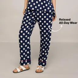 nykd Breezy Rayon Pyjama with Elasticated Waist & Pockets – Relaxed Fit & Contrast Piping – NYS142 NAVY BLUE image 2