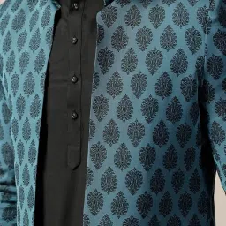 kisah Men's Kurta Indo-Western Sherwani Trouser Set, Multi Jacquard, Woven Design Regular Fit Mandarin Collar Full Sleeves image 5