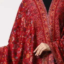 swi with label Women's Kashmiri Kani Woven Wool Shawl (2J2_Maroon) image 4