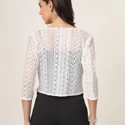 style quotient Women White Solid Lace Shrug image 3
