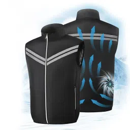 merishopp Cooling Fan Jacket 2 Fans Wearable Portable Cooler for Cycling Hiking Summer Black 4XL image 2