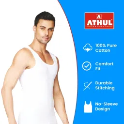 Athul Premium Men's Combed Cotton Vest (Pack of 3, White RN, 2XL, 100cm, Sleeveless Regular Fit) image 2
