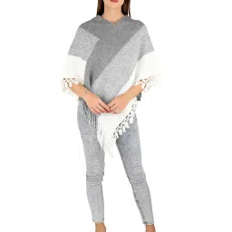 manra Women's and Girls Winter Warm Knitted Wool V- Neck Stripe Fringe Tassel Poncho Wrap Shawl Cape for Cold Weather, Casual & Festive Occasions image 5