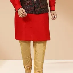 n.b.f fashion Men's Cotton Solid Waistcoats Set with Printed Sleeveless Mandarin Collared Button Closure Jackets image 1