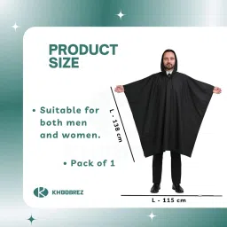 khoobrez Unisex Outdoor Rain Poncho for Adult,Multi Use, Waterproof, Lightweight, Reusable & Packable (RP-PU) (BLACK) image 1