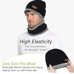 Any Store Sports Winters Cap & Muffler for Men & Women| Beanie Cap| 1 Set| (Black) image 3