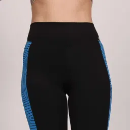mairoz Women's Athletic Yoga Pants, Black with Blue Side Panels, High-Waisted image 3