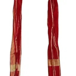 KUVARSA Handwoven Silk Cotton Duppata for Men & Women (Patka) with Golden Zari Border (Red) image 2